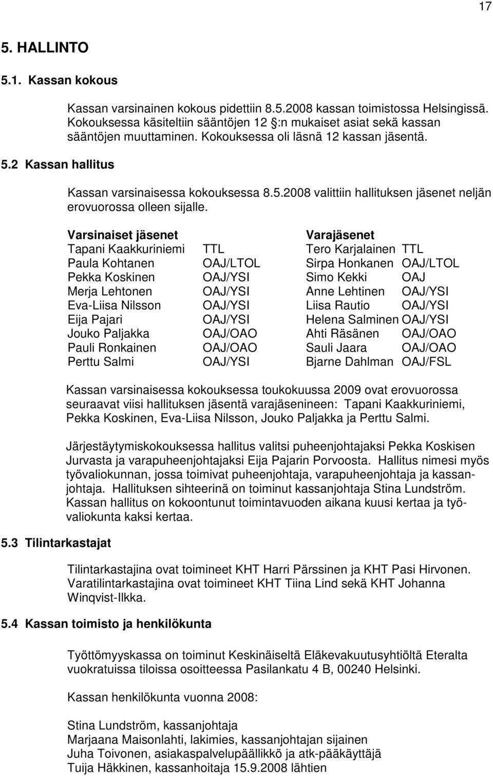 2008 valittiin hallituksen jäsenet neljän erovuorossa olleen sijalle.