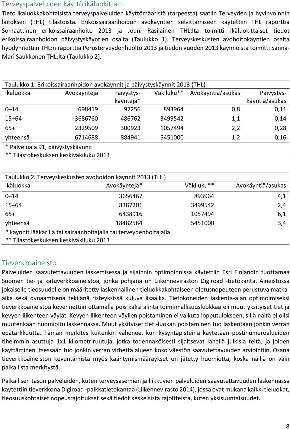 päivystyskäyntien osalta (Taulukko 1).