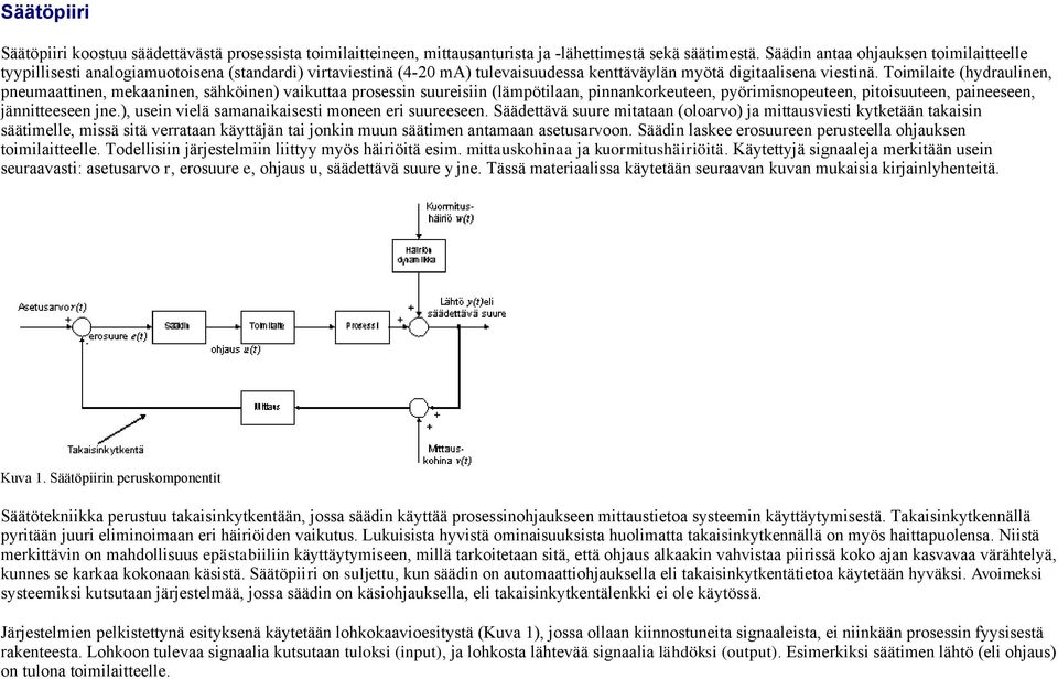 Toimilaite (hydraulinen, pneumaattinen, mekaaninen, sähköinen) vaikuttaa prosessin suureisiin (lämpötilaan, pinnankorkeuteen, pyörimisnopeuteen, pitoisuuteen, paineeseen, jännitteeseen jne.