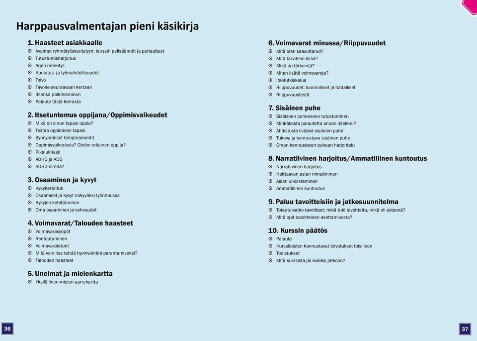 kertaan ~ ~ Itsensä palkitseminen ~ ~ Palaute tästä kerrasta 2. Itsetuntemus oppijana/oppimisvaikeudet ~ ~ Mikä on sinun tapasi oppia?