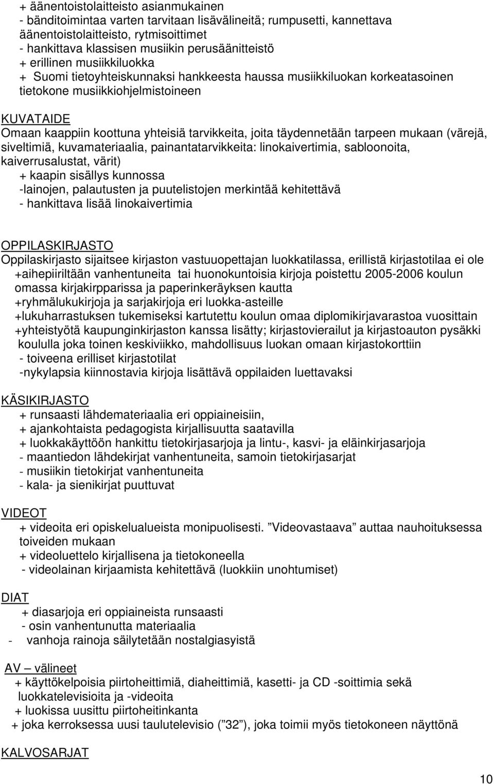 täydennetään tarpeen mukaan (värejä, siveltimiä, kuvamateriaalia, painantatarvikkeita: linokaivertimia, sabloonoita, kaiverrusalustat, värit) + kaapin sisällys kunnossa -lainojen, palautusten ja