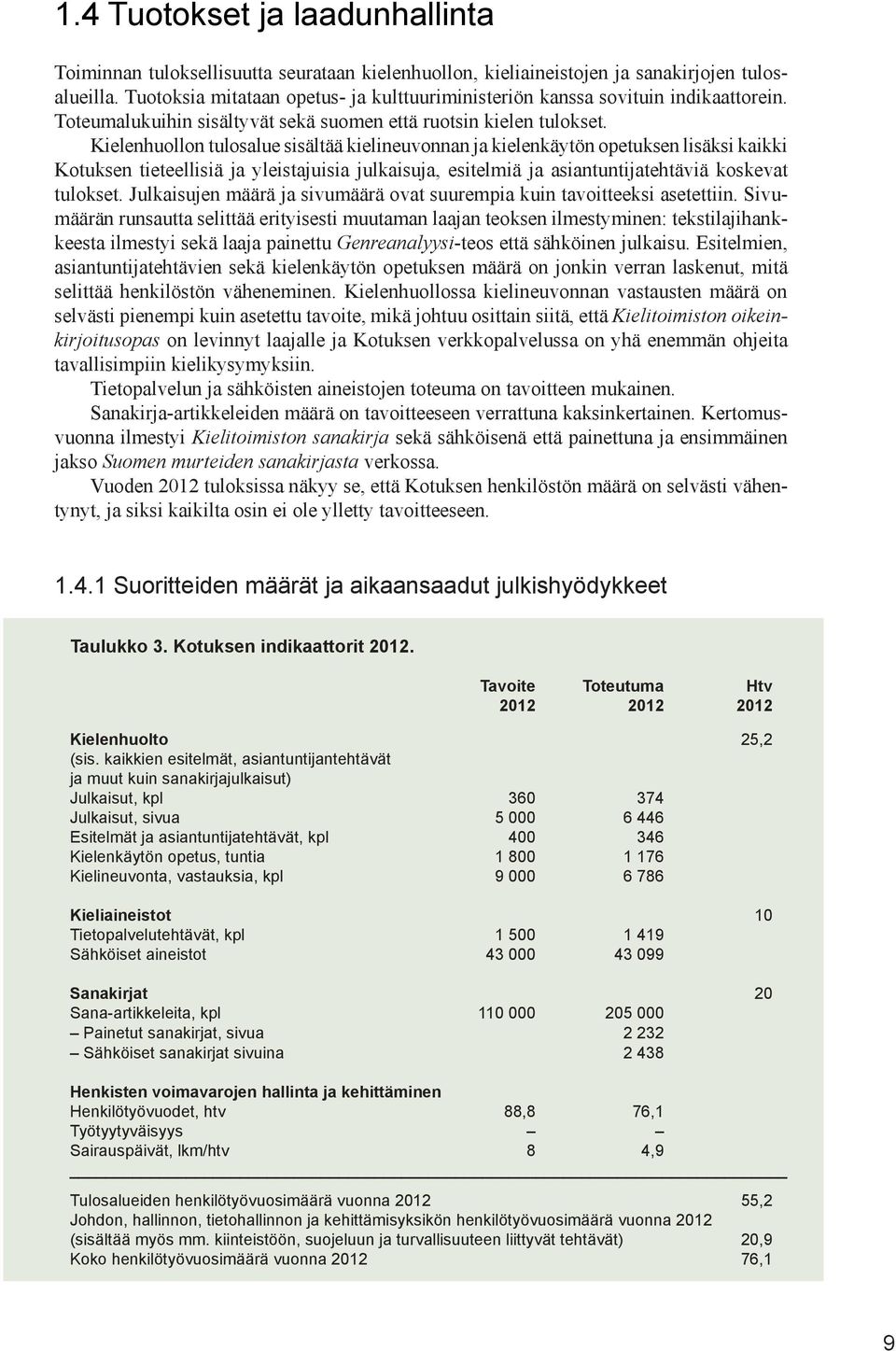Kielenhuollon tulosalue sisältää kielineuvonnan ja kielenkäytön opetuksen lisäksi kaikki Kotuksen tieteellisiä ja yleistajuisia julkaisuja, esitelmiä ja asiantuntijatehtäviä koskevat tulokset.