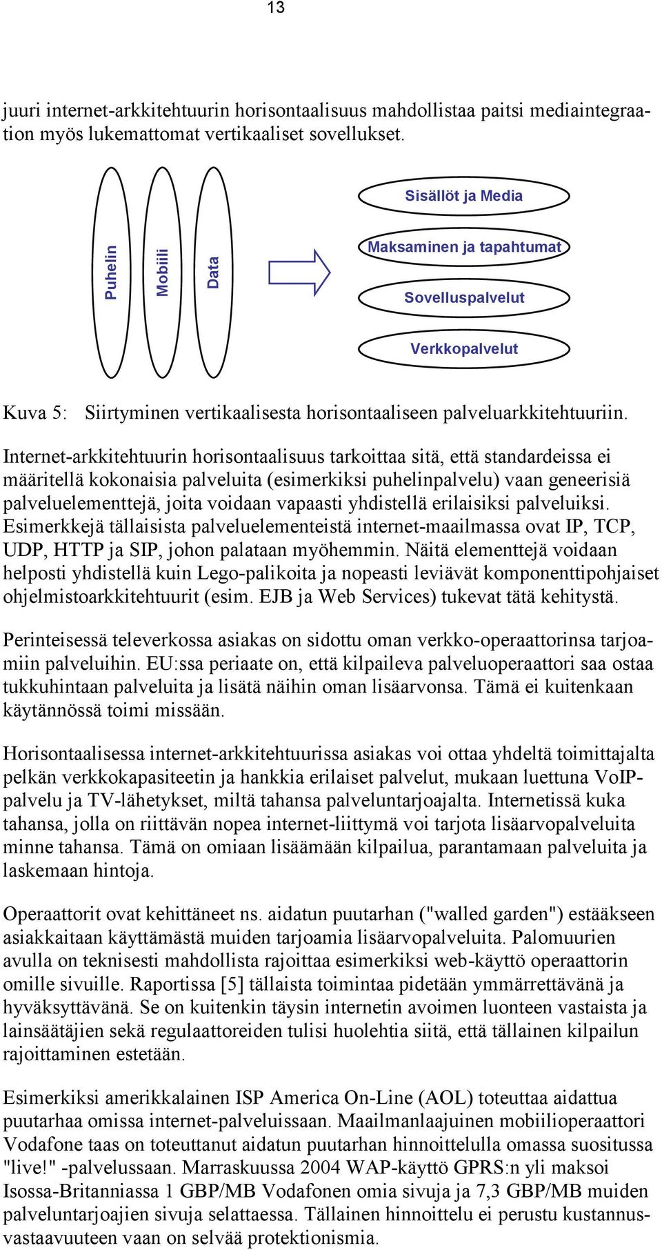 Internet-arkkitehtuurin horisontaalisuus tarkoittaa sitä, että standardeissa ei määritellä kokonaisia palveluita (esimerkiksi puhelinpalvelu) vaan geneerisiä palveluelementtejä, joita voidaan