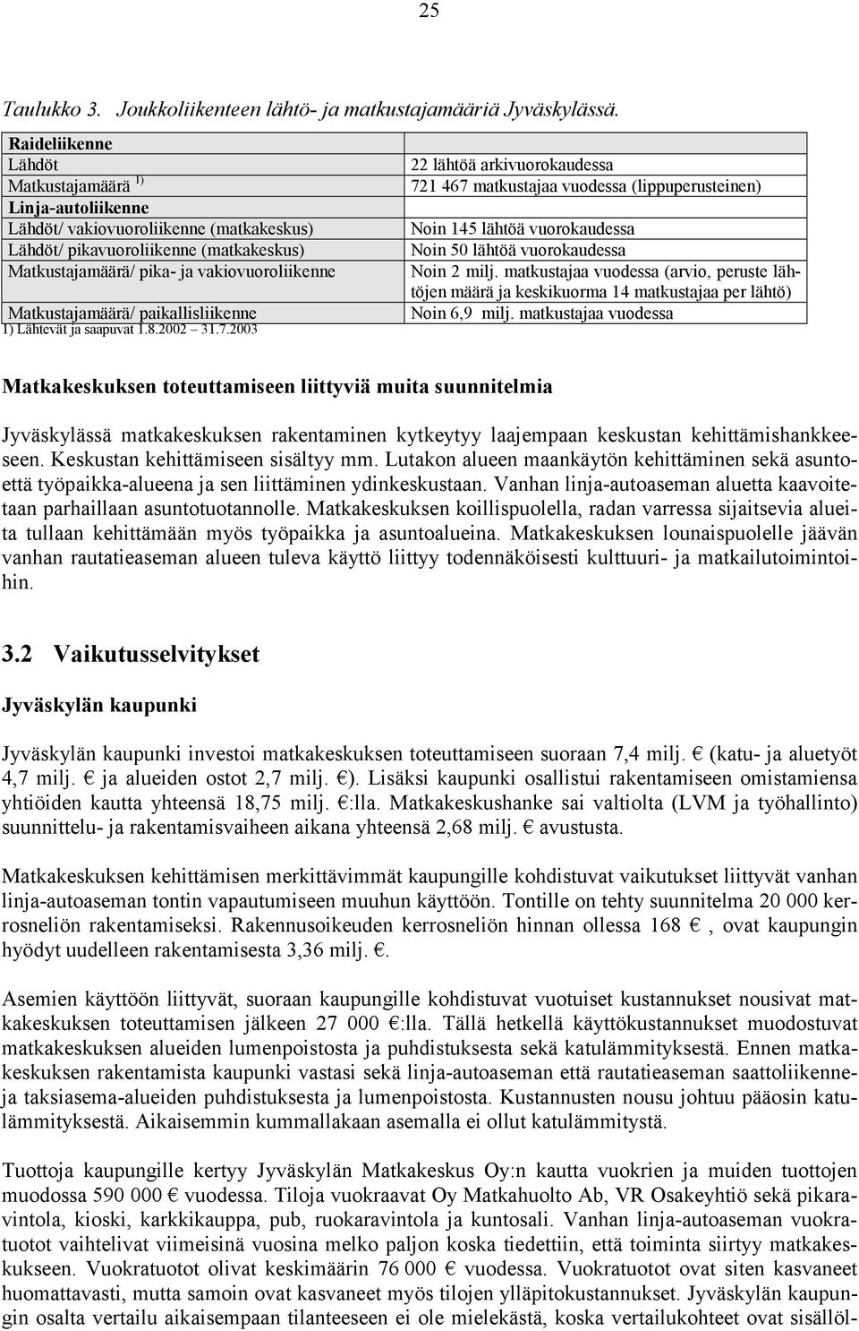 vuorokaudessa Lähdöt/ pikavuoroliikenne (matkakeskus) Noin 50 lähtöä vuorokaudessa Matkustajamäärä/ pika- ja vakiovuoroliikenne Noin 2 milj.