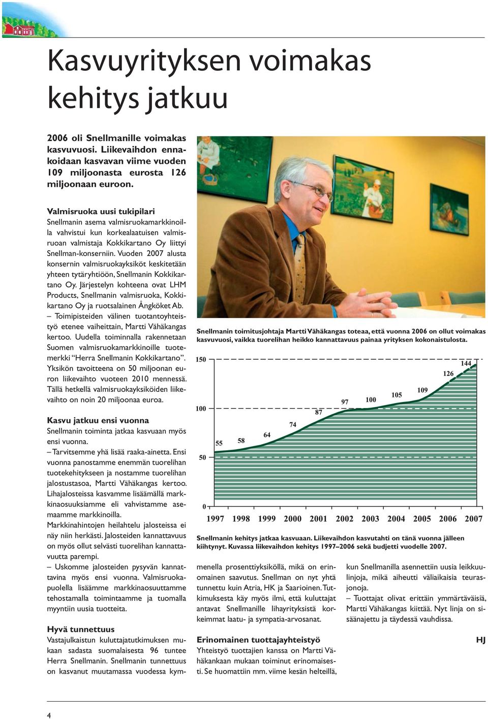 Vuoden 2007 alusta konsernin valmisruokayksiköt keskitetään yhteen tytäryhtiöön, Snellmanin Kokkikartano Oy.