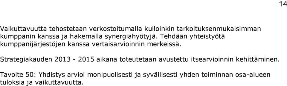 Tehdään yhteistyötä kumppanijärjestöjen kanssa vertaisarvioinnin merkeissä.