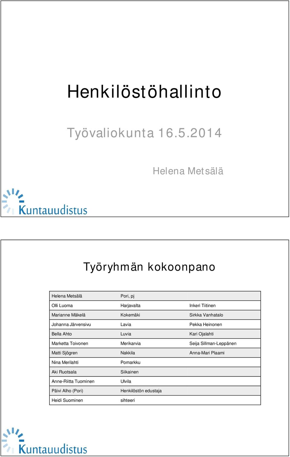 Kokemäki Sirkka Vanhatalo Johanna Järvensivu Lavia Pekka Heinonen Bella Ahto Luvia Kari Ojalahti Marketta Toivonen