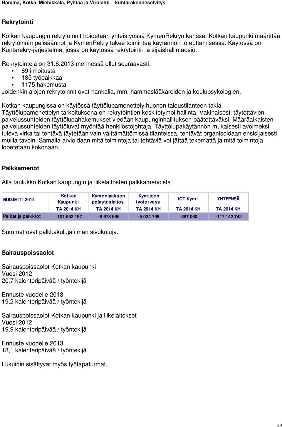 2013 mennessä ollut seuraavasti: 89 ilmoitusta 185 työpaikkaa 1175 hakemusta Joidenkin alojen rekrytoinnit ovat hankalia, mm. hammaslääkäreiden ja koulupsykologien.