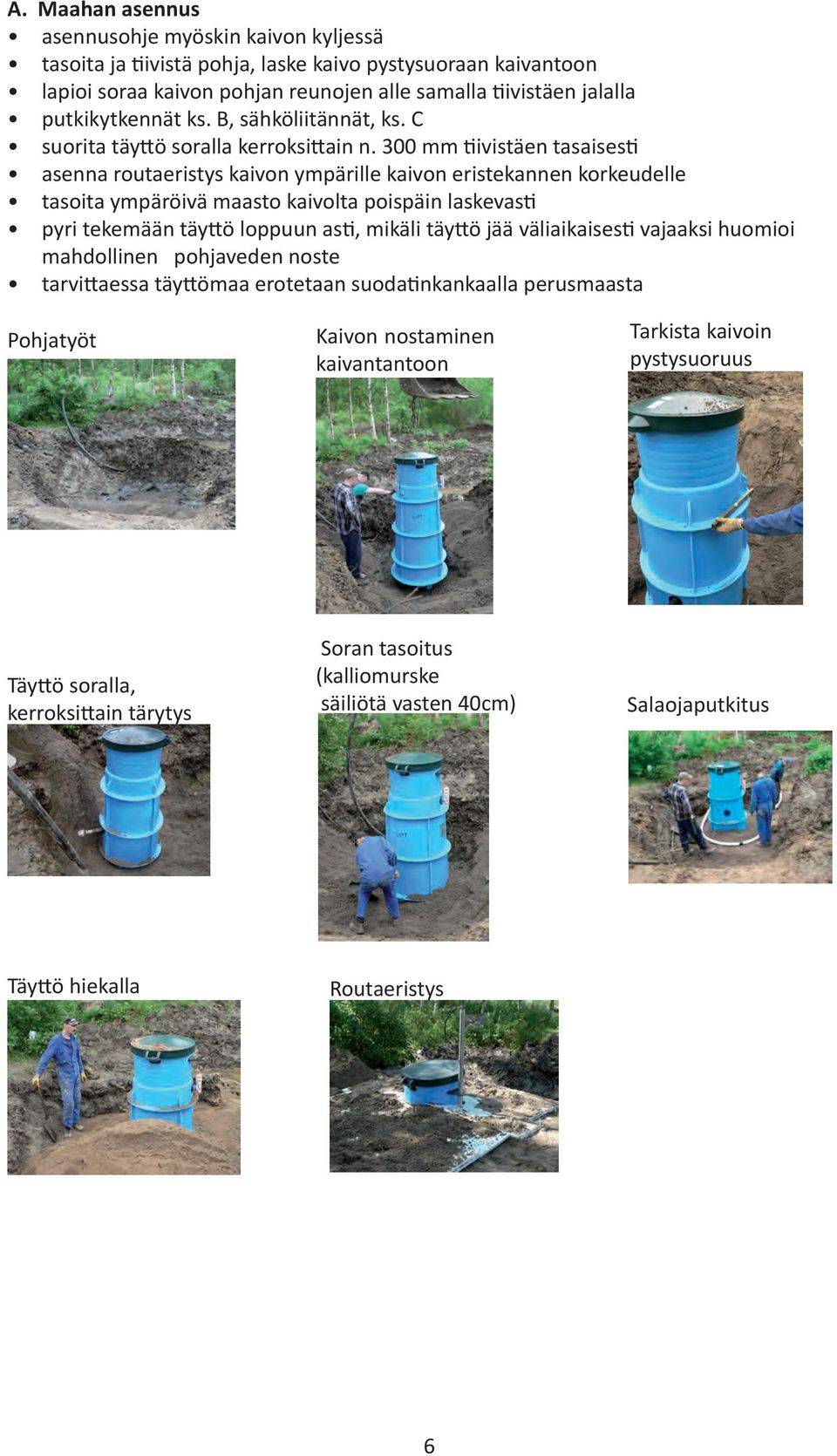 B, sähköliitännät, ks. C suorita täyttö A. Maahan soralla kerroksittain asennus n.