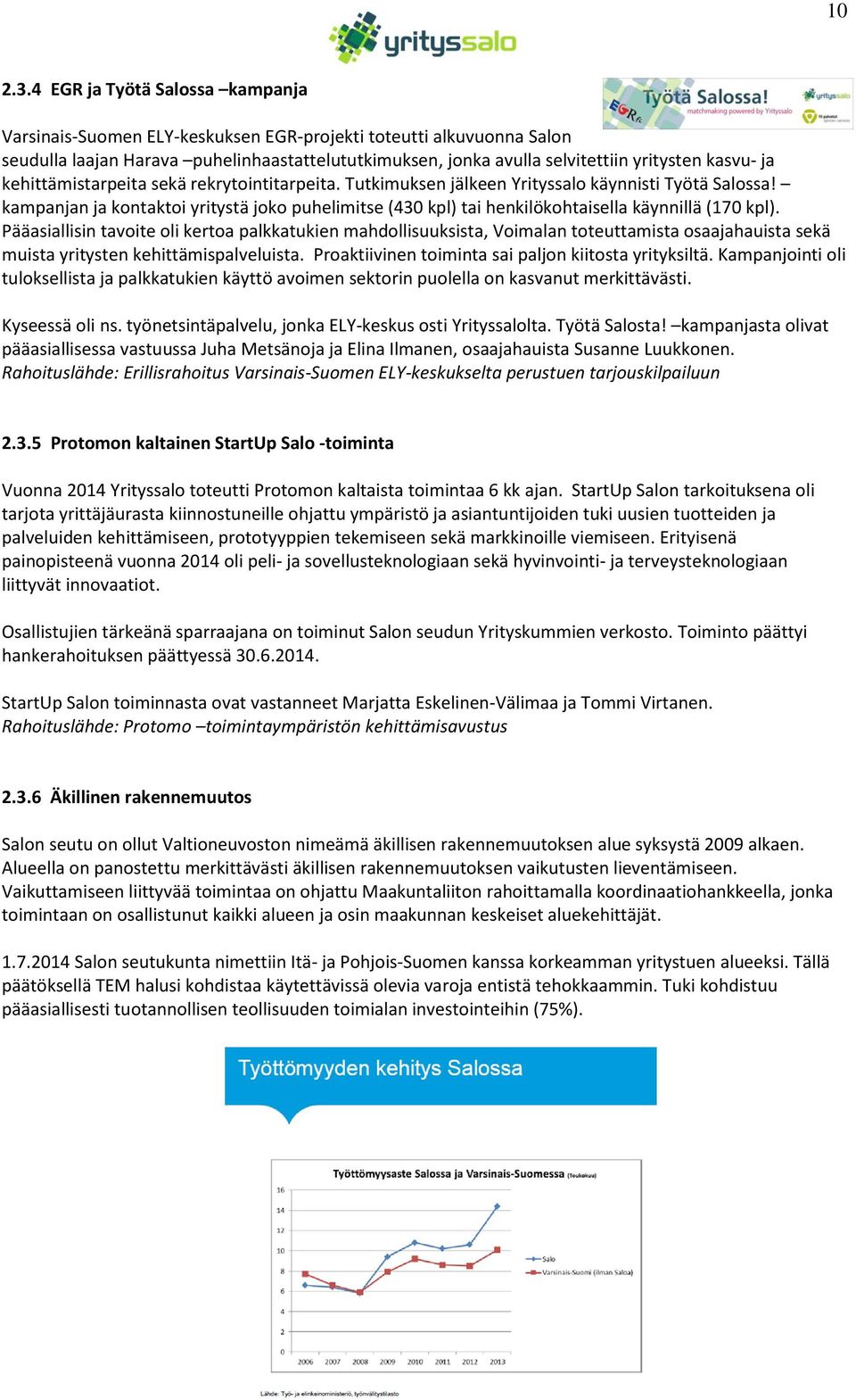 ja kehittämistarpeita sekä rekrytointitarpeita. Tutkimuksen jälkeen Yrityssalo käynnisti Työtä Salossa!