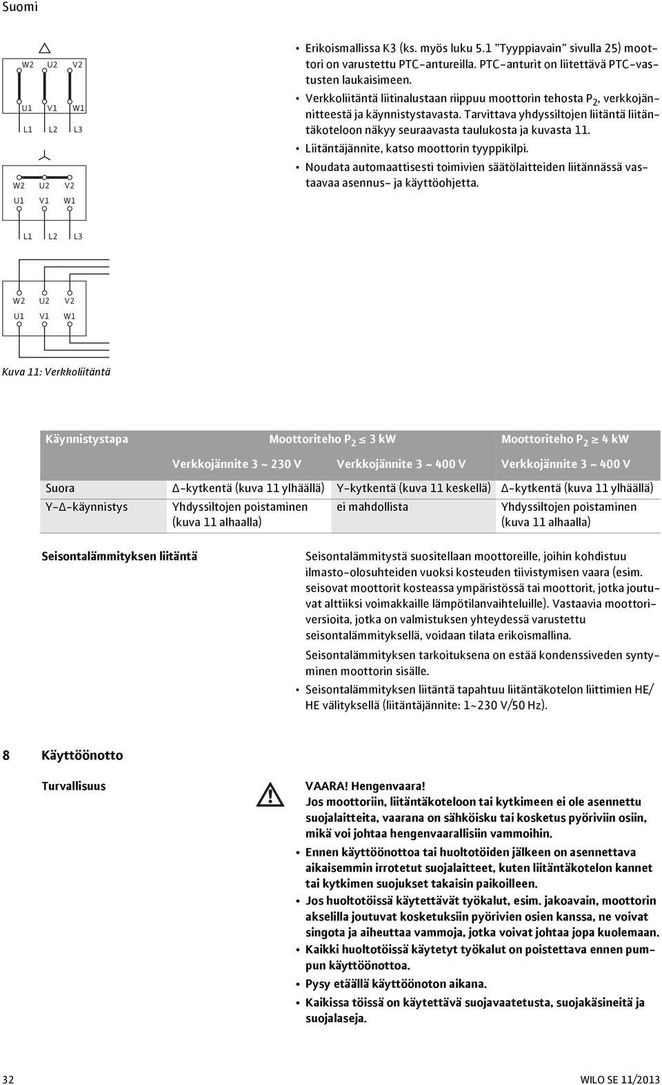 Liitäntäjännite, katso moottorin tyyppikilpi. Noudata automaattisesti toimivien säätölaitteiden liitännässä vastaavaa asennus- ja käyttöohjetta.