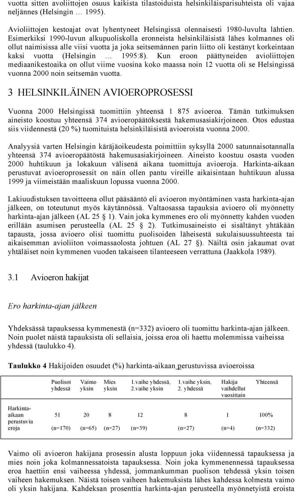 Esimerkiksi 1990-luvun alkupuoliskolla eronneista helsinkiläisistä lähes kolmannes oli ollut naimisissa alle viisi vuotta ja joka seitsemännen parin liitto oli kestänyt korkeintaan kaksi vuotta