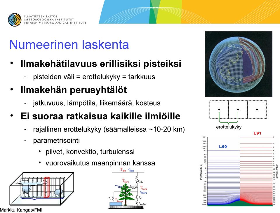 ratkaisua kaikille ilmiöille - rajallinen erottelukyky (säämalleissa ~10-20 km) -