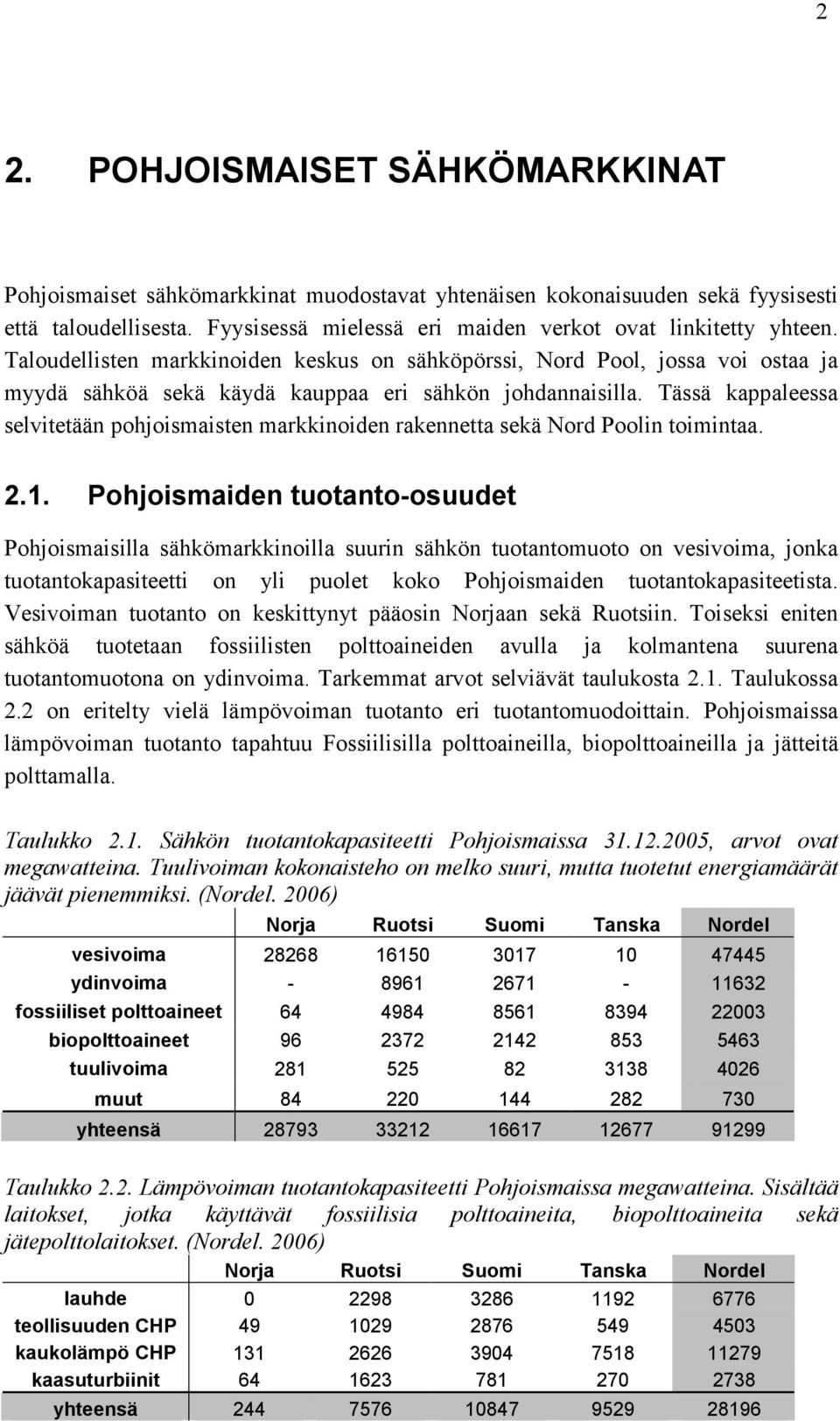 Tässä kappaleessa selvitetään pohjoismaisten markkinoiden rakennetta sekä Nord Poolin toimintaa. 2.1.