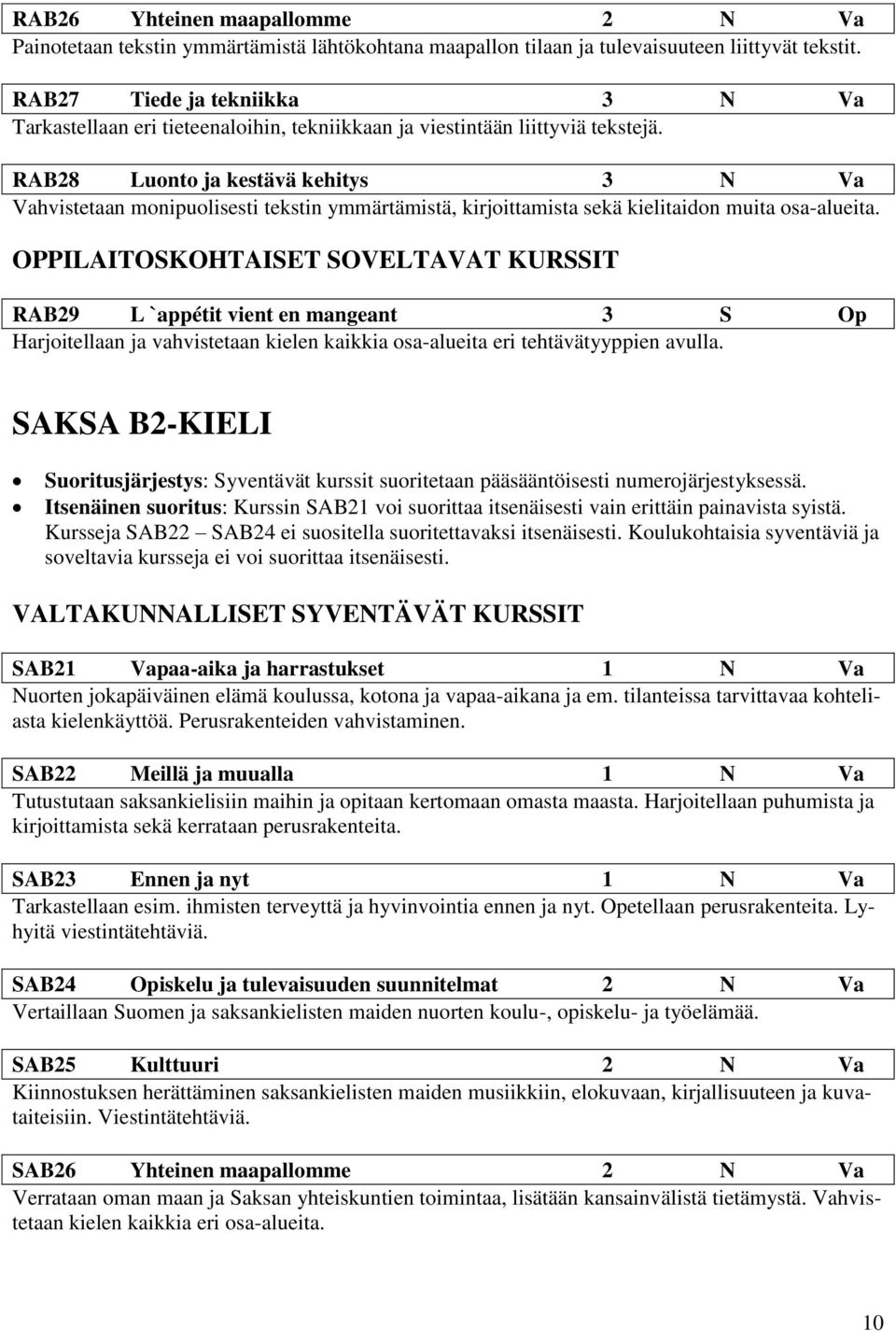 RAB28 Luonto ja kestävä kehitys 3 N Va Vahvistetaan monipuolisesti tekstin ymmärtämistä, kirjoittamista sekä kielitaidon muita osa-alueita.