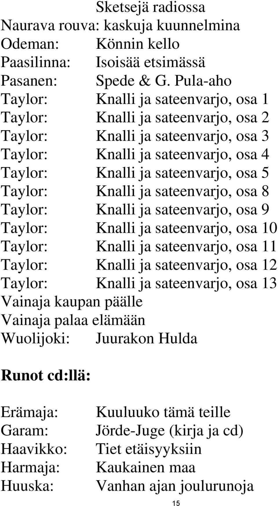 Taylor: Knalli ja sateenvarjo, osa 8 Taylor: Knalli ja sateenvarjo, osa 9 Taylor: Knalli ja sateenvarjo, osa 10 Taylor: Knalli ja sateenvarjo, osa 11 Taylor: Knalli ja sateenvarjo, osa 12