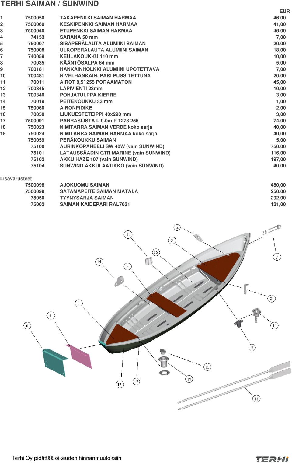 NIVELHANKAIN, PARI PUSSITETTUNA 20,00 11 70011 AIROT 8,5 255 PORAAMATON 45,00 12 700345 LÄPIVIENTI 23mm 10,00 13 700340 POHJATULPPA KIERRE 3,00 14 70019 PEITEKOUKKU 33 mm 1,00 15 750060 AIRONPIDIKE