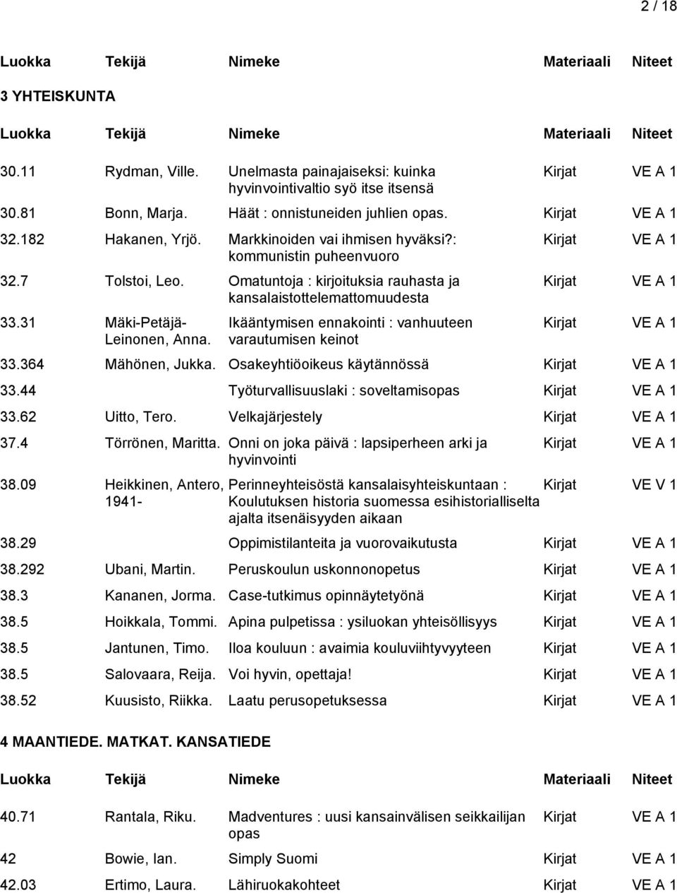 Ikääntymisen ennakointi : vanhuuteen varautumisen keinot 33.364 Mähönen, Jukka. Osakeyhtiöoikeus käytännössä 33.44 Työturvallisuuslaki : soveltamisopas 33.62 Uitto, Tero. Velkajärjestely 37.