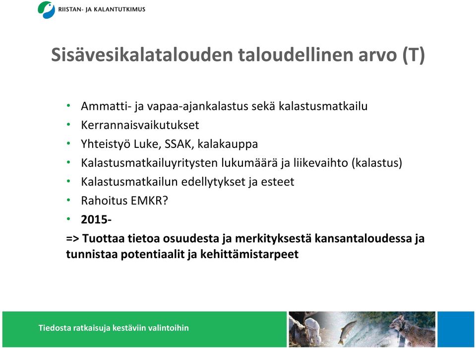 Kalastusmatkailuyritysten lukumäärä ja liikevaihto (kalastus) Kalastusmatkailun edellytykset ja