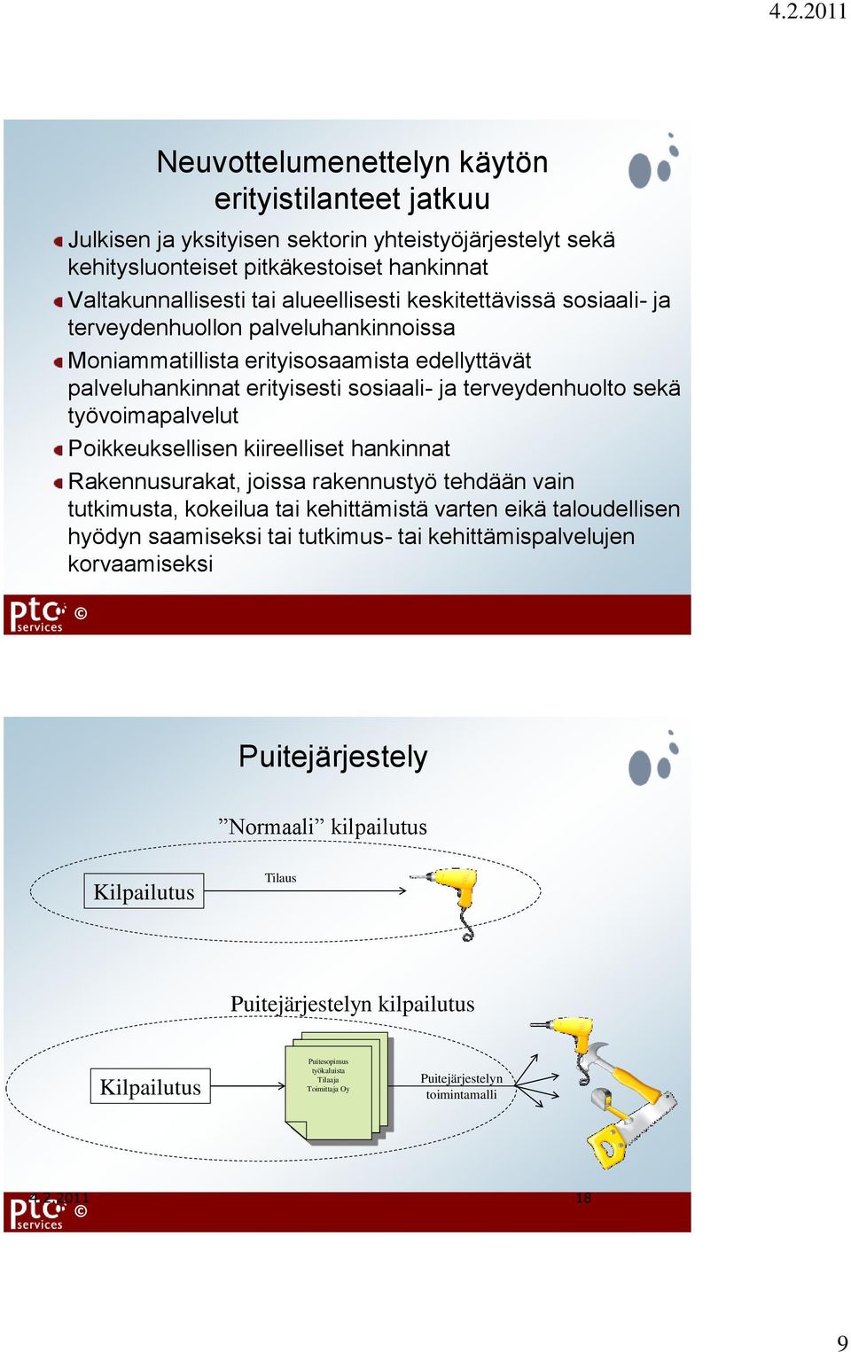 Poikkeuksellisen kiireelliset hankinnat Rakennusurakat, joissa rakennustyö tehdään vain tutkimusta, kokeilua tai kehittämistä varten eikä taloudellisen hyödyn saamiseksi tai tutkimus- tai