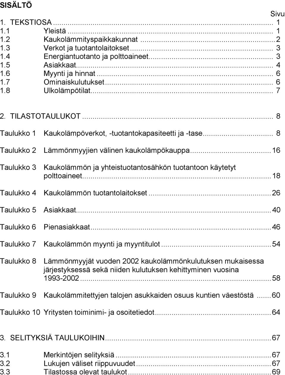 .. 8 Taulukko 2 Taulukko 3 Lämmönmyyjien välinen kaukolämpökauppa...16 Kaukolämmön ja yhteistuotantosähkön tuotantoon käytetyt polttoaineet...18 Taulukko 4 Kaukolämmön tuotantolaitokset.