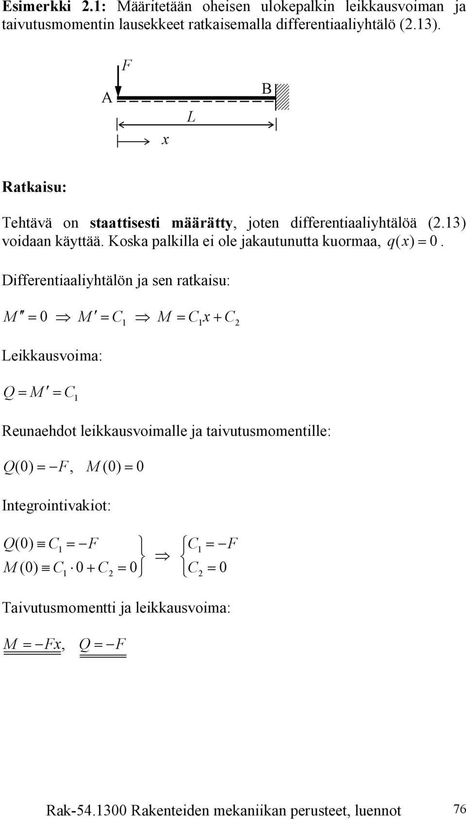 Koska palkilla ei ole jakautunutta kuormaa, q= ( ).