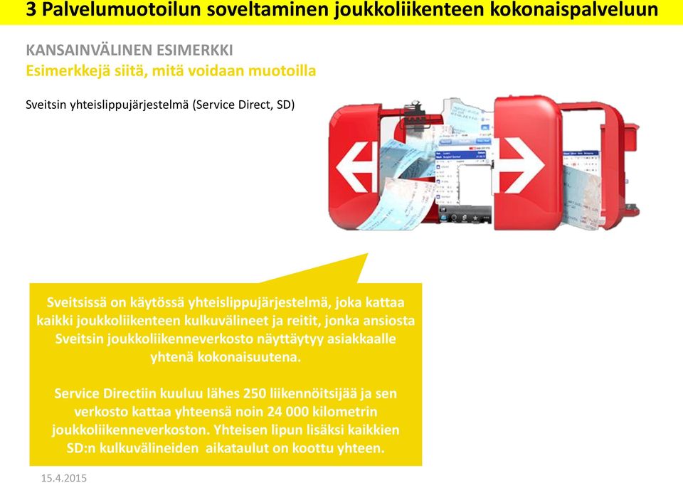 reitit, jonka ansiosta Sveitsin joukkoliikenneverkosto näyttäytyy asiakkaalle yhtenä kokonaisuutena.