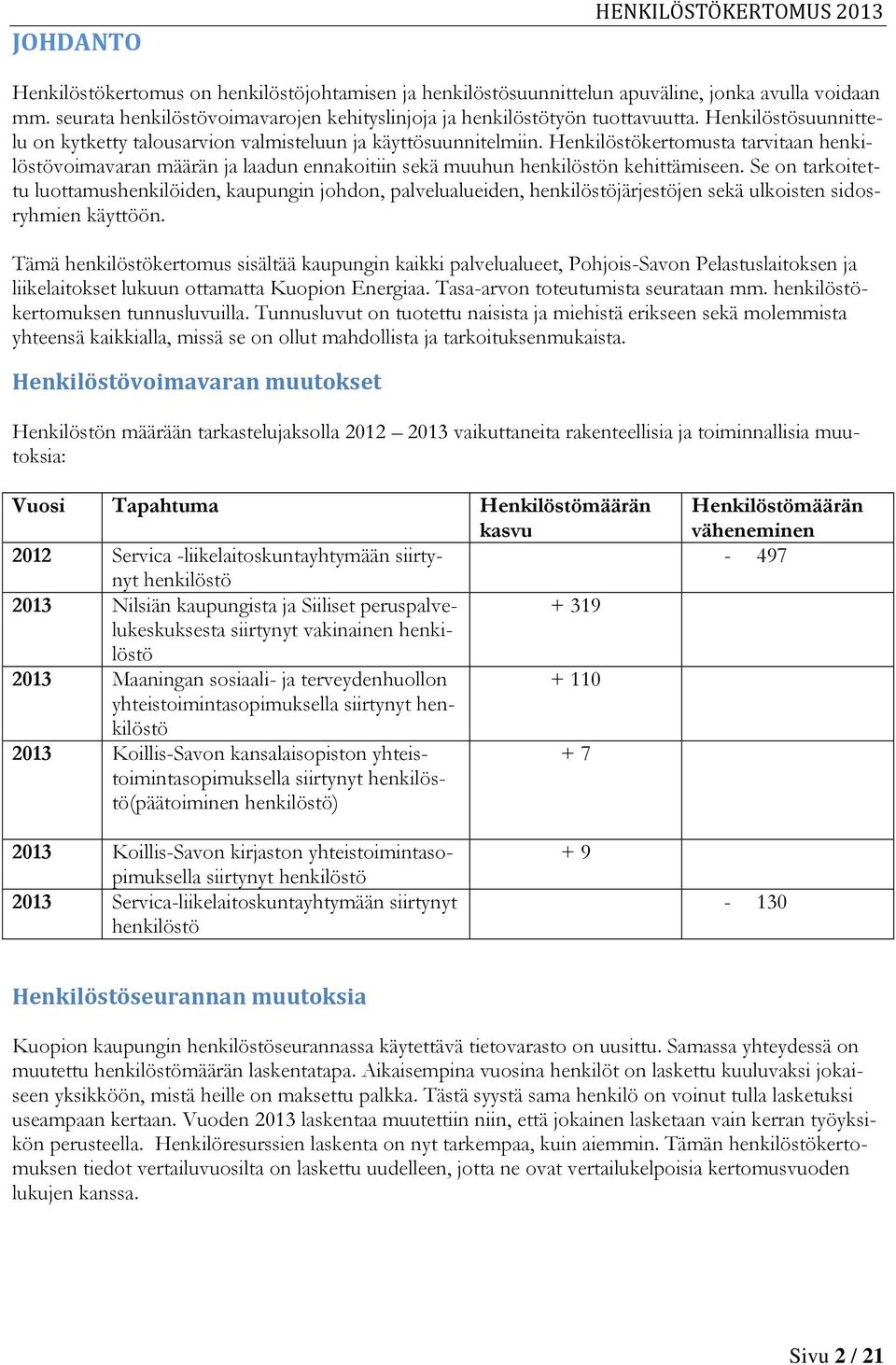 Henkilöstökertomusta tarvitaan henkilöstövoimavaran määrän ja laadun ennakoitiin sekä muuhun henkilöstön kehittämiseen.