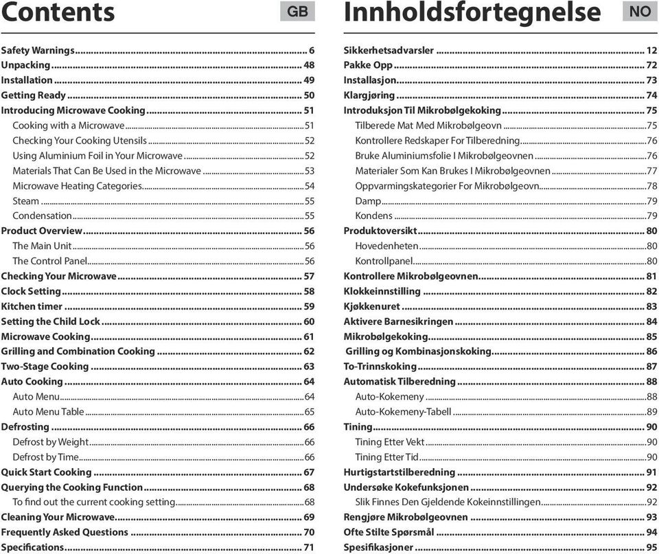..55 Product Overview... 56 The Main Unit...56 The Control Panel...56 Checking Your Microwave... 57 Clock Setting... 58 Kitchen timer... 59 Setting the Child Lock... 60 Microwave Cooking.