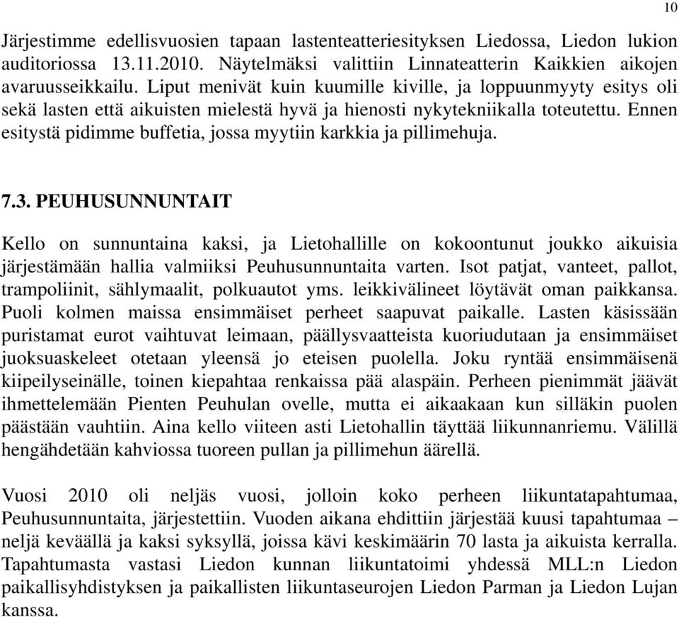 Ennen esitystä pidimme buffetia, jossa myytiin karkkia ja pillimehuja. 10 7.3.