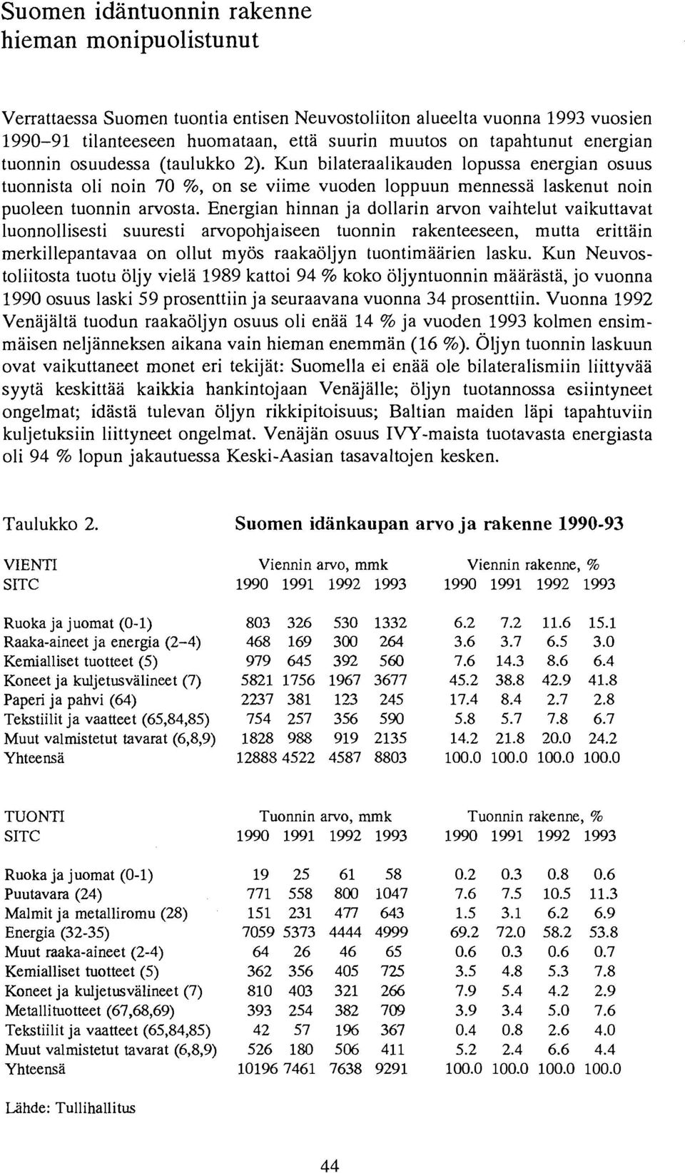 Energian hinnan ja dollarin arvon vaihtelut vaikuttavat luonnollisesti suuresti arvopohjaiseen tuonnin rakenteeseen, mutta erithiin merkillepantavaa on obut myos raakaoljyn tuontimaarien lasku.