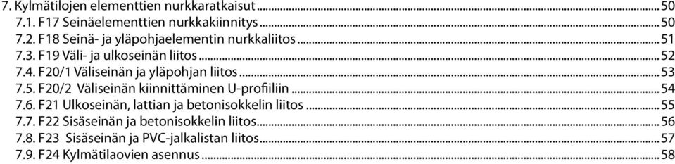 F20/1 Väliseinän ja yläpohjan liitos...53 7.5. F20/2 Väliseinän kiinnittäminen U-profiiliin...54 7.6.