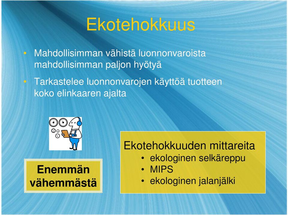 käyttöä tuotteen koko elinkaaren ajalta Enemmän vähemmästä