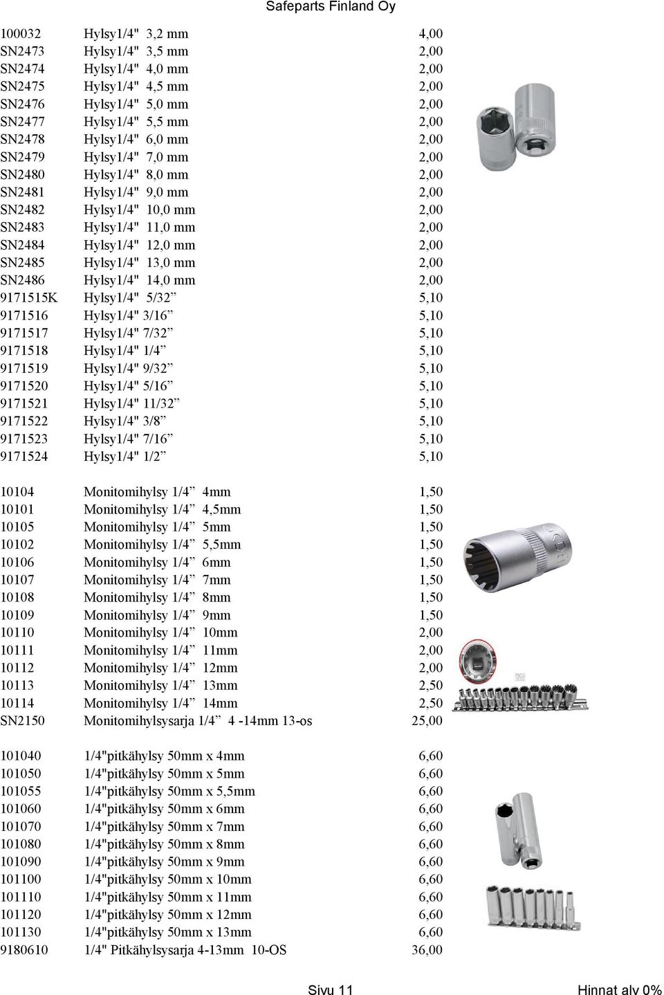 Hylsy1/4" 12,0 mm Hylsy1/4" 13,0 mm Hylsy1/4" 14,0 mm Hylsy1/4" 5/32 Hylsy1/4" 3/16 Hylsy1/4" 7/32 Hylsy1/4" 1/4 Hylsy1/4" 9/32 Hylsy1/4" 5/16 Hylsy1/4" 11/32 Hylsy1/4" 3/8 Hylsy1/4" 7/16 Hylsy1/4"