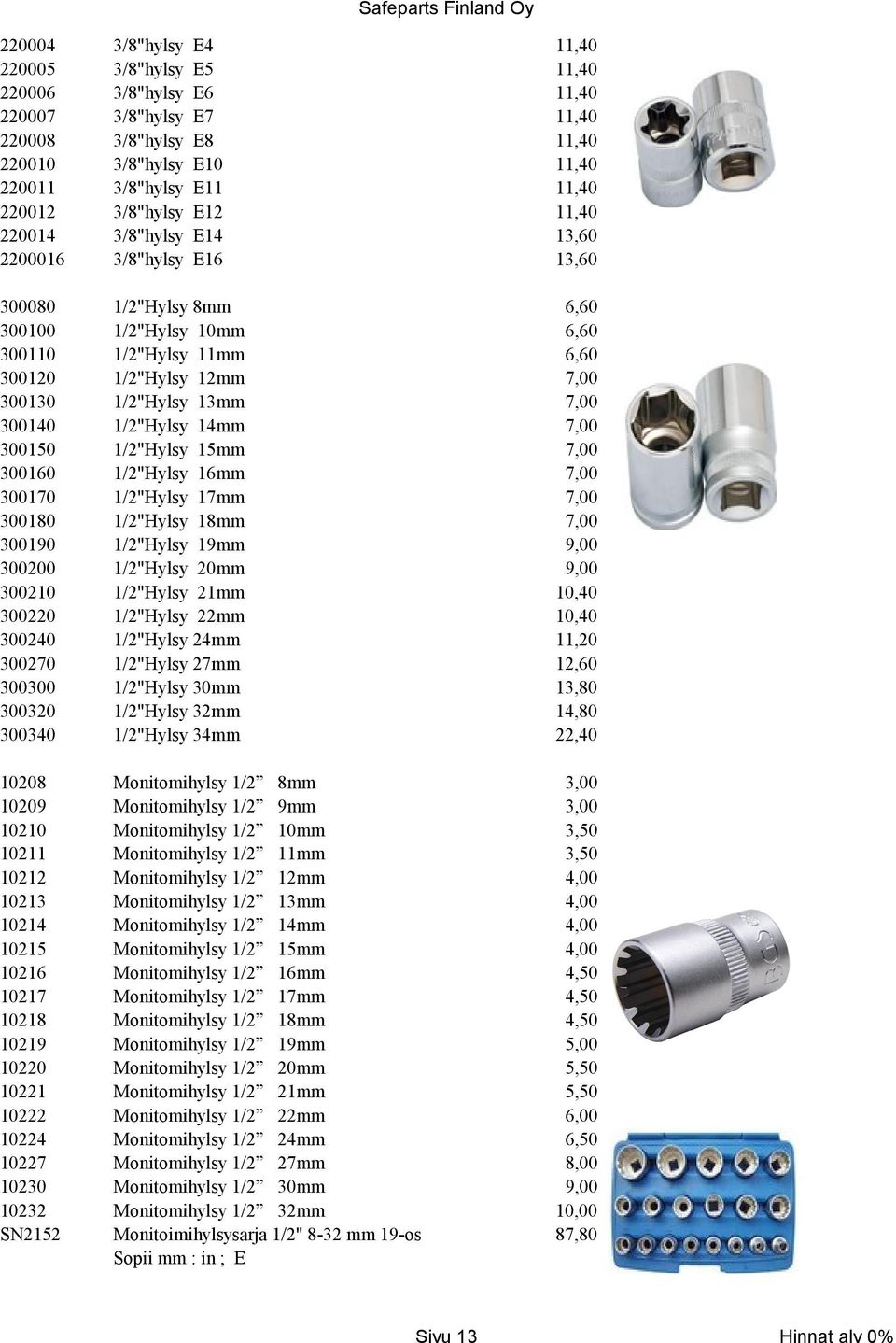 300340 1/2"Hylsy 8mm 1/2"Hylsy 10mm 1/2"Hylsy 11mm 1/2"Hylsy 12mm 1/2"Hylsy 13mm 1/2"Hylsy 14mm 1/2"Hylsy 15mm 1/2"Hylsy 16mm 1/2"Hylsy 17mm 1/2"Hylsy 18mm 1/2"Hylsy 19mm 1/2"Hylsy 20mm 1/2"Hylsy