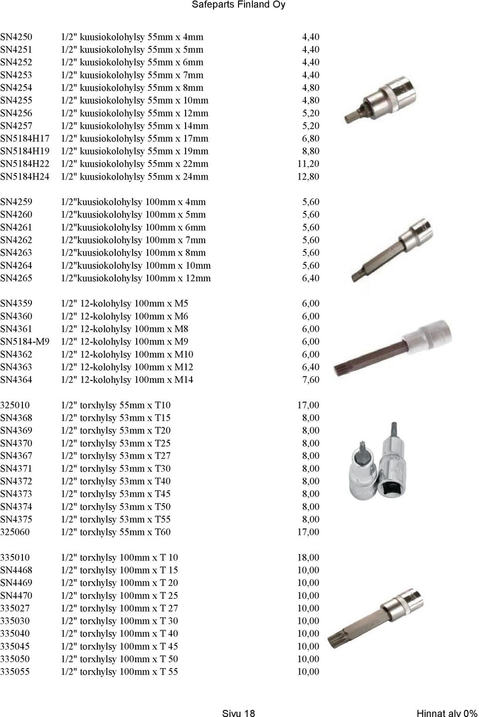 kuusiokolohylsy 55mm x 19mm 1/2" kuusiokolohylsy 55mm x 22mm 1/2" kuusiokolohylsy 55mm x 24mm 4,40 4,40 4,40 4,40 4,80 4,80 5,20 5,20 6,80 8,80 11,20 12,80 SN4259 SN4260 SN4261 SN4262 SN4263 SN4264