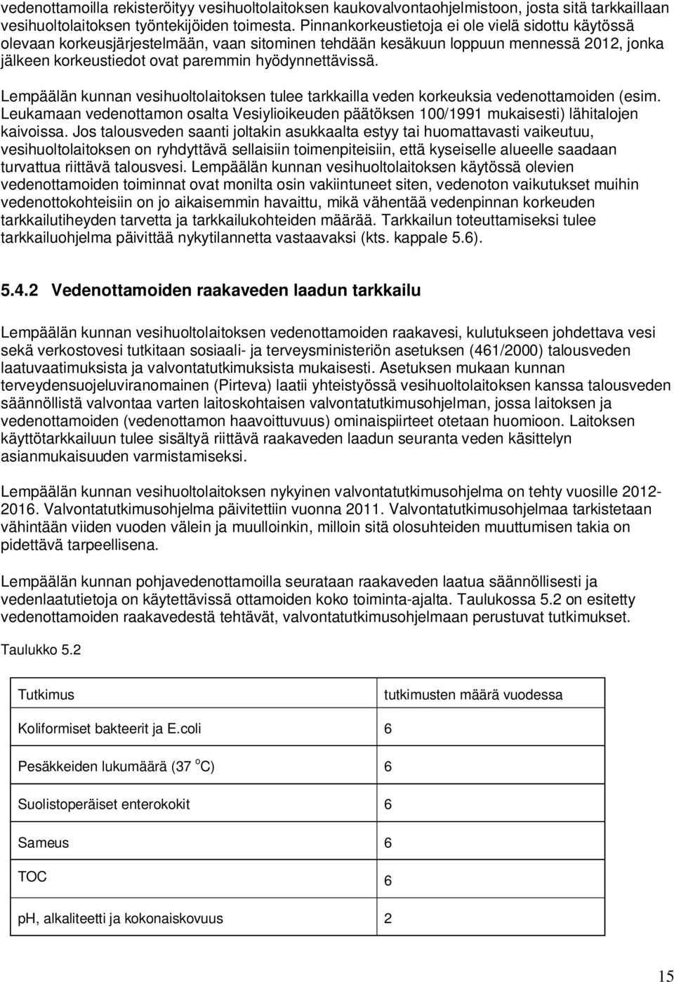 Lempäälän kunnan vesihuoltolaitoksen tulee tarkkailla veden korkeuksia vedenottamoiden (esim. Leukamaan vedenottamon osalta Vesiylioikeuden päätöksen 100/1991 mukaisesti) lähitalojen kaivoissa.