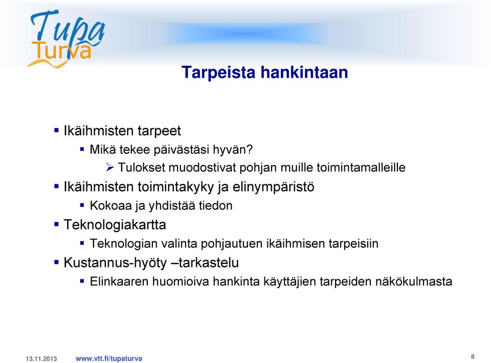 elinympäristö Kokoaa ja yhdistää tiedon Teknologiakartta Teknologian valinta pohjautuen