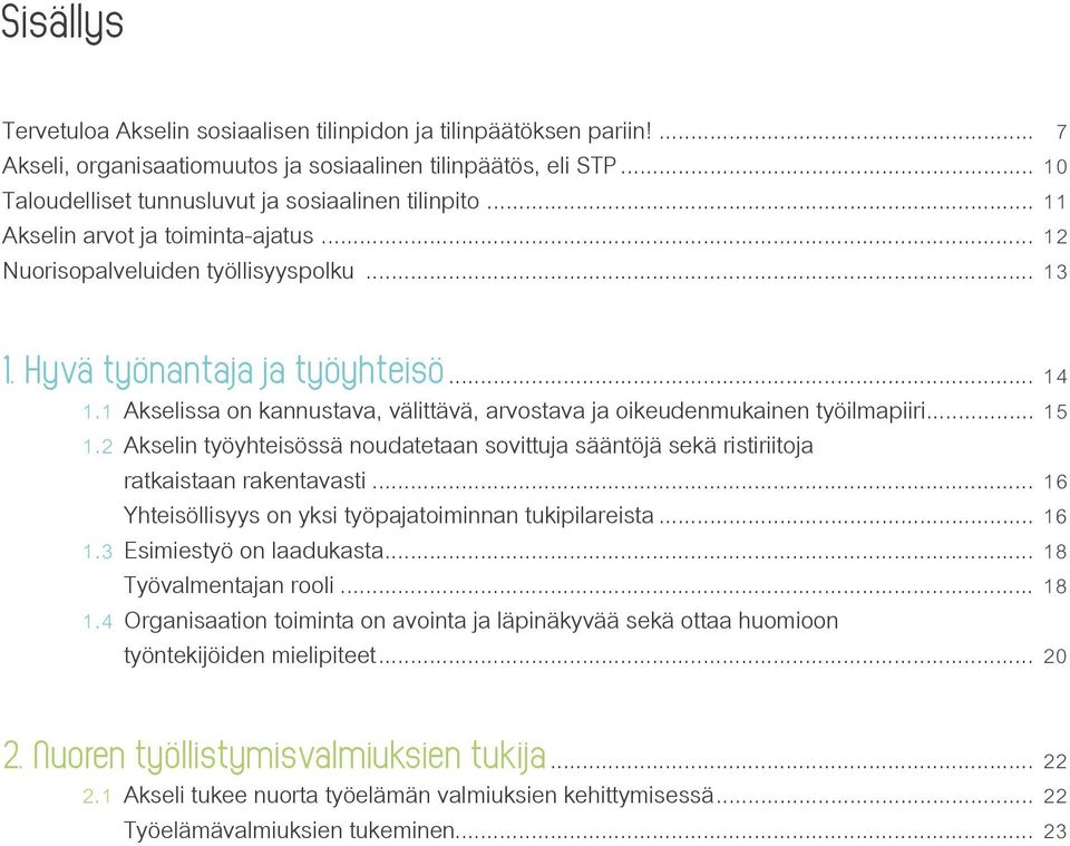 1 Akselissa on kannustava, välittävä, arvostava ja oikeudenmukainen työilmapiiri... 15 1.2 Akselin työyhteisössä noudatetaan sovittuja sääntöjä sekä ristiriitoja ratkaistaan rakentavasti.