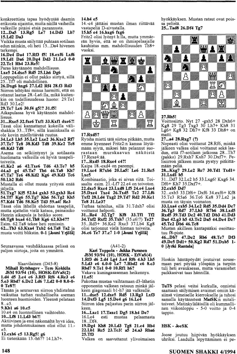 Paras käytännön mahdllisuus. Lxe5 24.dxe5 RdS 25.Lh6 Dg6 Lppupeliin ei llut pakk siirtyä, sillä 25... Tfl li mahdllinen. 26.Dxg6 hxg6 27.Ld2 Rf4 28.