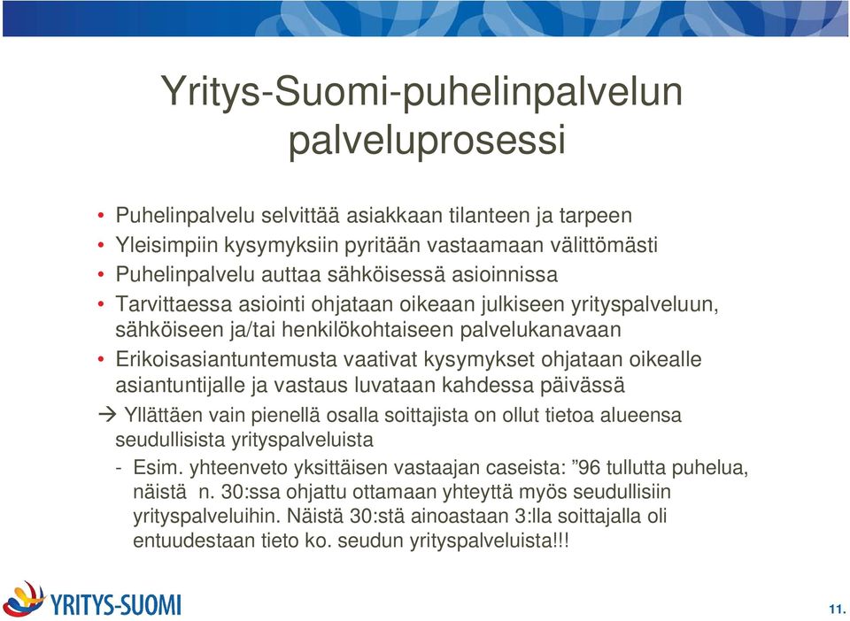 asiantuntijalle ja vastaus luvataan kahdessa päivässä Yllättäen vain pienellä osalla soittajista on ollut tietoa alueensa seudullisista yrityspalveluista - Esim.