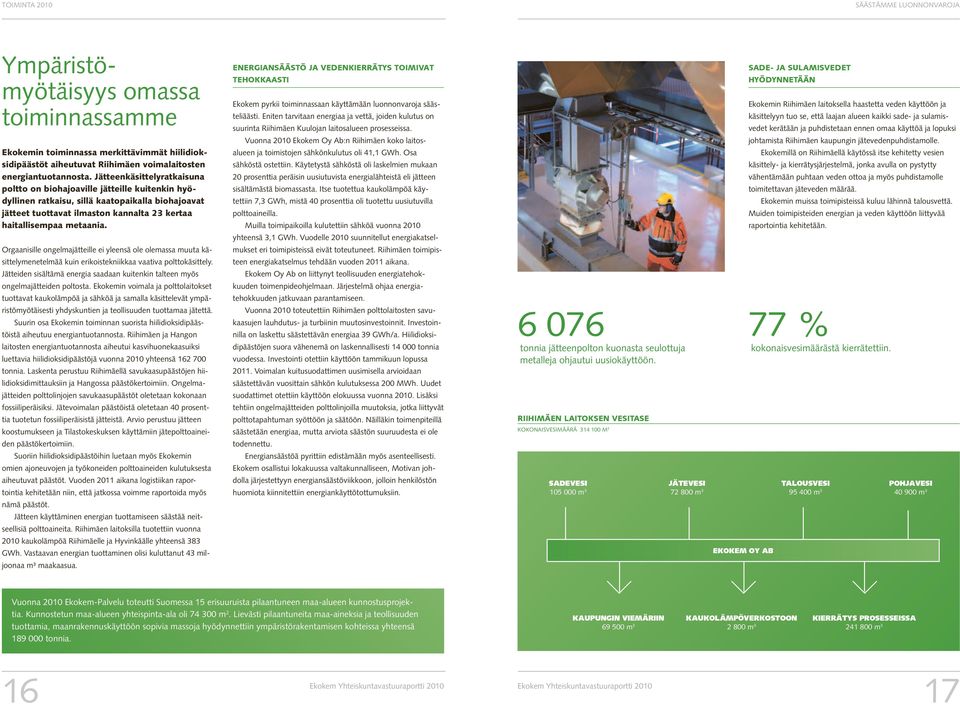 Eniten tarvitaan energiaa ja vettä, joiden kulutus on käsittelyyn tuo se, että laajan alueen kaikki sade- ja sulamis- suurinta Riihimäen Kuulojan laitosalueen prosesseissa.