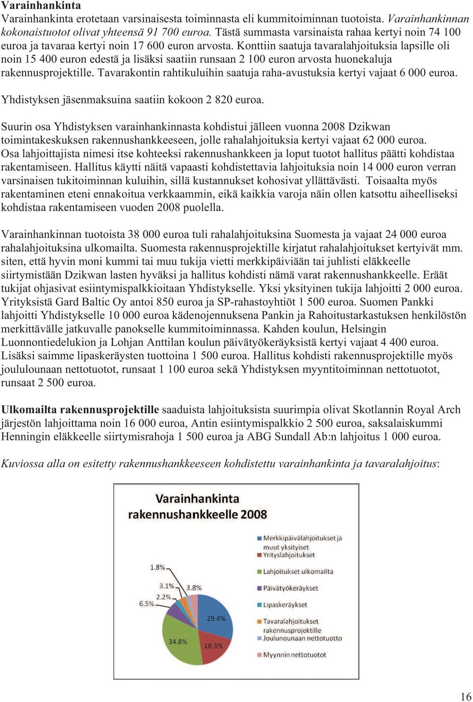 Konttiin saatuja tavaralahjoituksia lapsille oli noin 15 400 euron edestä ja lisäksi saatiin runsaan 2 100 euron arvosta huonekaluja rakennusprojektille.