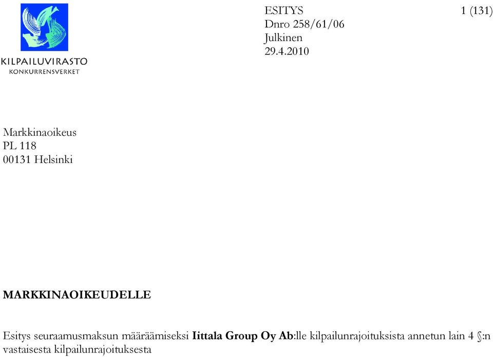 seuraamusmaksun määräämiseksi Iittala Group Oy Ab:lle
