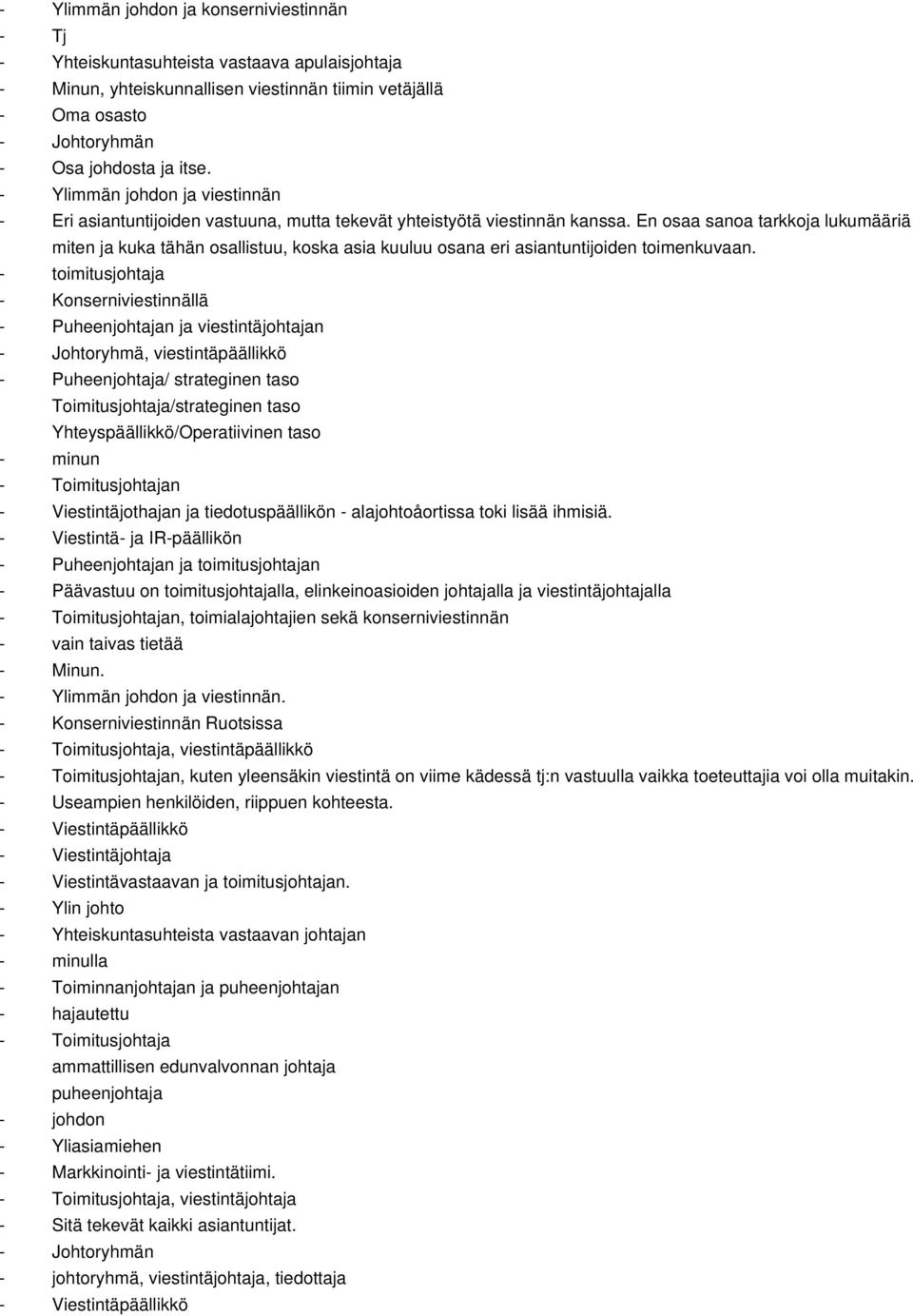 En osaa sanoa tarkkoja lukumääriä miten ja kuka tähän osallistuu, koska asia kuuluu osana eri asiantuntijoiden toimenkuvaan.