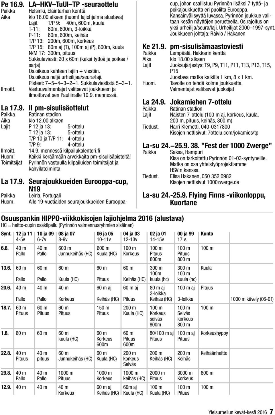 Sukkulaviesti: 20 x 60m (kaksi tyttöä ja poikaa / sarja) Os.oikeus kahteen lajiin + viestiin. Os.oikeus neljä urheilijaa/seura/laji. Pisteet: 7 5 4 3 2 1. Sukkulaviestistä 5 3 1.