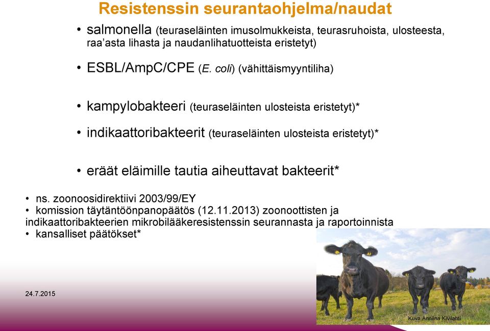 coli) (vähittäismyyntiliha) kampylobakteeri (teuraseläinten ulosteista eristetyt)* indikaattoribakteerit (teuraseläinten ulosteista eristetyt)*