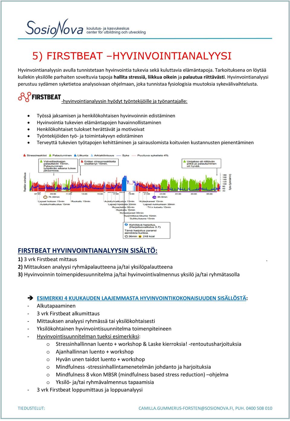 Hyvinvointianalyysi perustuu sydämen syketietoa analysoivaan ohjelmaan, joka tunnistaa fysiologisia muutoksia sykevälivaihtelusta.