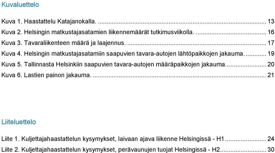 Tallinnasta Helsinkiin saapuvien tavara-autojen määräpaikkojen jakauma.... 20 Kuva 6. Lastien painon jakauma.... 21 Liiteluettelo Liite 1.