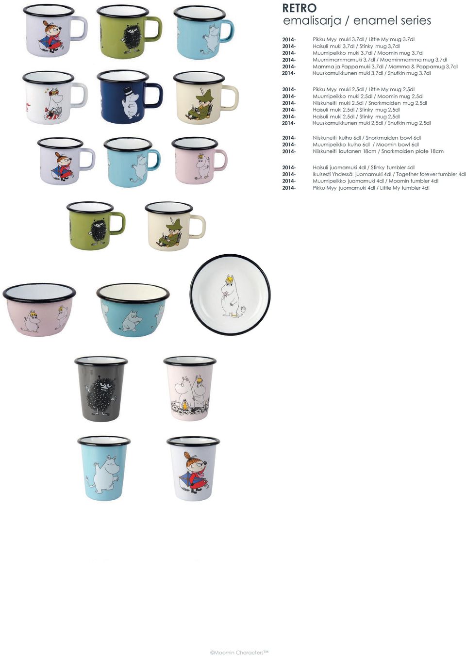 plate 18cm Pikku Myy muki 2,5dl / Little My mug 2,5dl Muumipeikko muki 2,5dl / Moomin mug 2,5dl Niiskuneiti muki 2,5dl / Snorkmaiden mug 2,5dl Haisuli muki 2,5dl / Stinky mug 2,5dl Haisuli muki 2,5dl